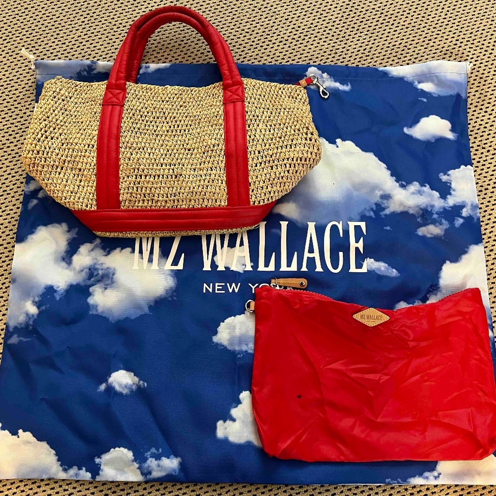 MZ Wallace Small Raffia Tote -- Raffia/ Cherry